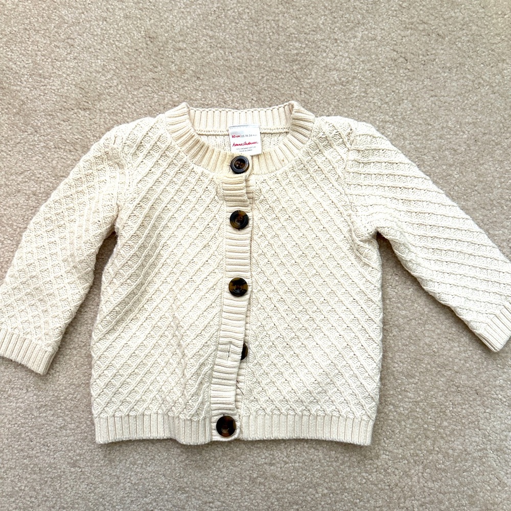 Hanna Andersson Cream Knit Kids Cardigan（18-24months）